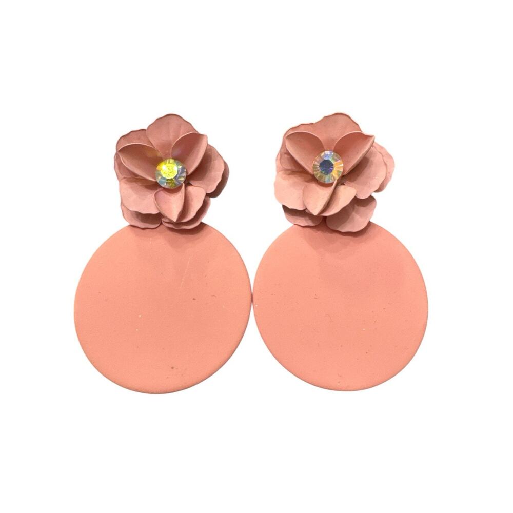 ZARA STYLISH WOMEN'S PINK FLOWERS STATEMENT EARRINGS IVORY